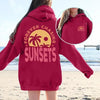 Womens Pink Palm Puff Hoodie Fleece Sweatshirts