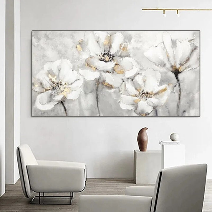 Abstract White and Golden Flower Canvas-Painting-Arlik interiors