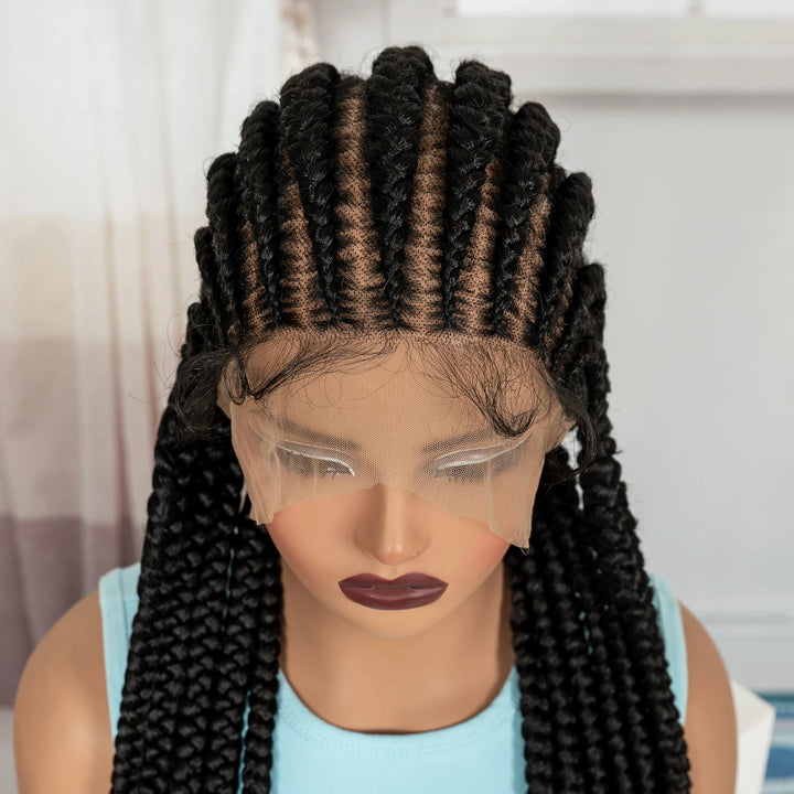 32" Cornrow Braided Wig – Synthetic Full Lace Knotless Frontal Braid Wig with Baby Hair