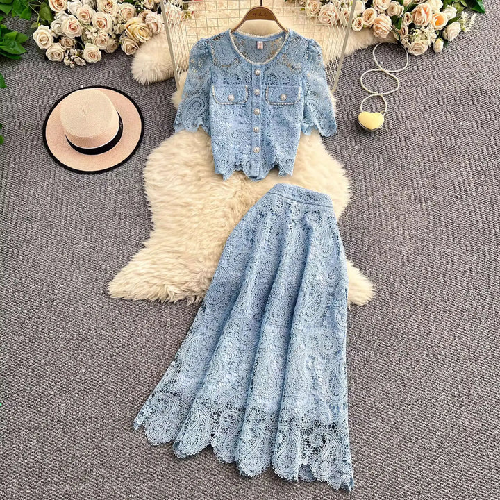 Elegant Pearl Long Dress Suits Women 2-Piece Sets