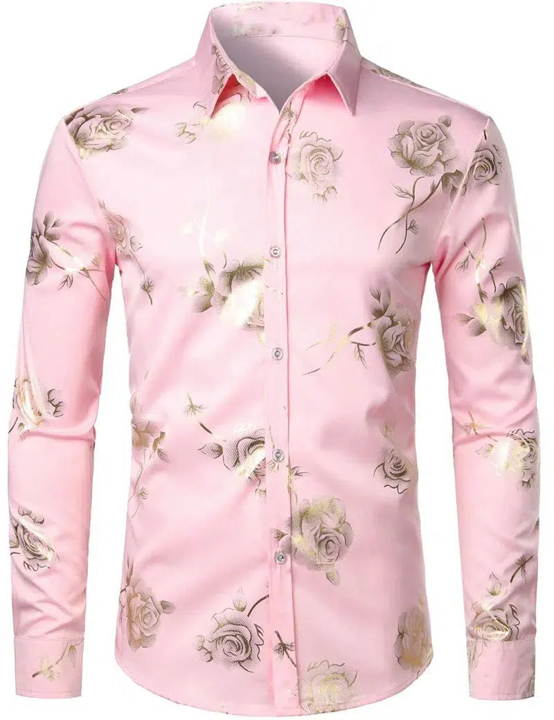 Fashion Men's Shirt Flowers 3D Printing Lapel Button Top Long Sleeve Shirt-shirt-Bennys Beauty World