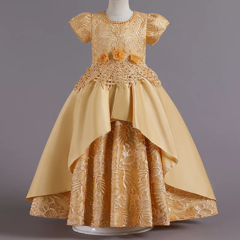 Girls Embroidery Princess Party Dress | Satin Ball Gown