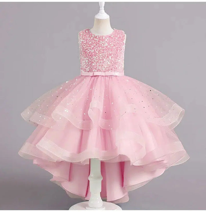 A88 Children Mesh Gown Girls Sleeveless Dress Pink Wedding Evening Party Princess Dresses For Kids Girl-Bennys Beauty World