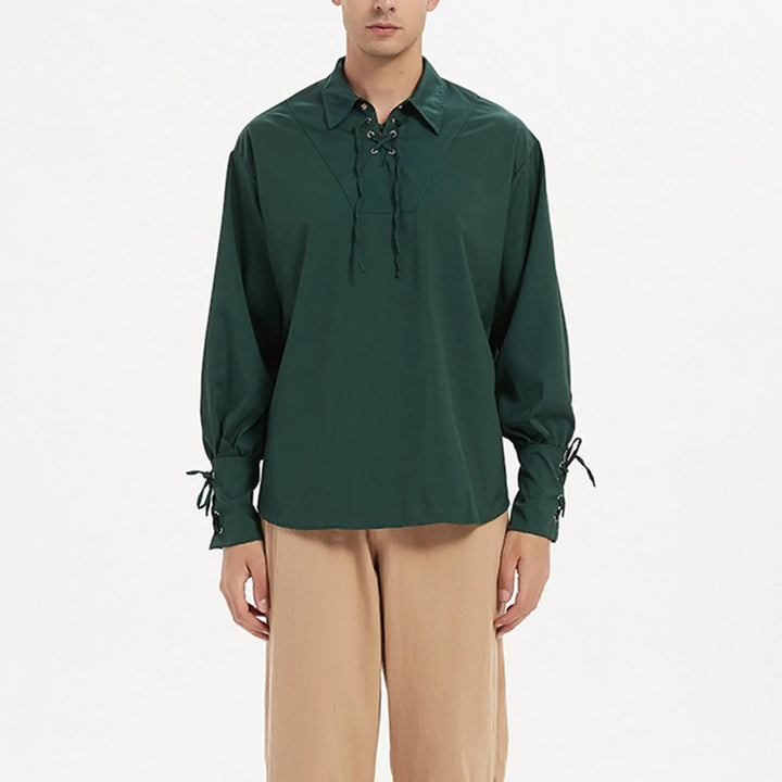 Men’s Medieval Bandage Shirt – Vintage Long Sleeve Casual Blouse-Shirt-Bennys Beauty World