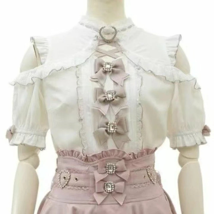 Lace Patchwork Blouse | Sweet Bow Short Sleeve Top