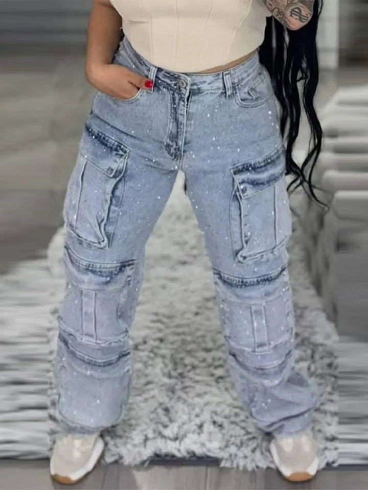 Women's High Waist Cargo Denim Jeans