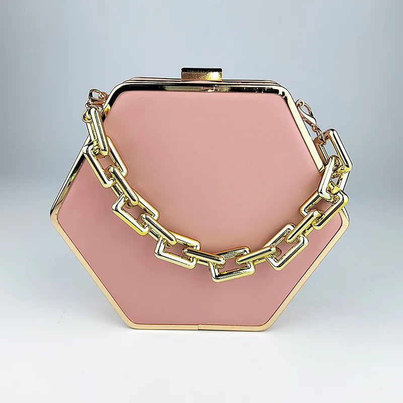 Pink Handbag Banquet Bag Women's Dress Handbag Metal Chain Strap Messenger Bag