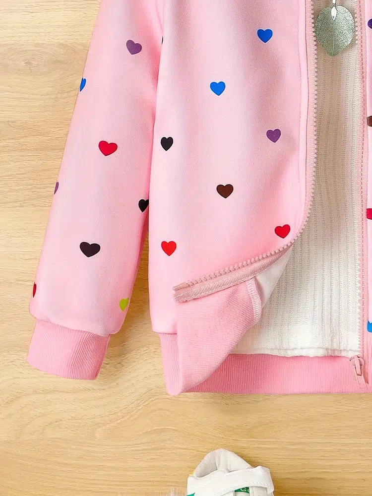 Girls Colorful Love Print Zipper Jacket