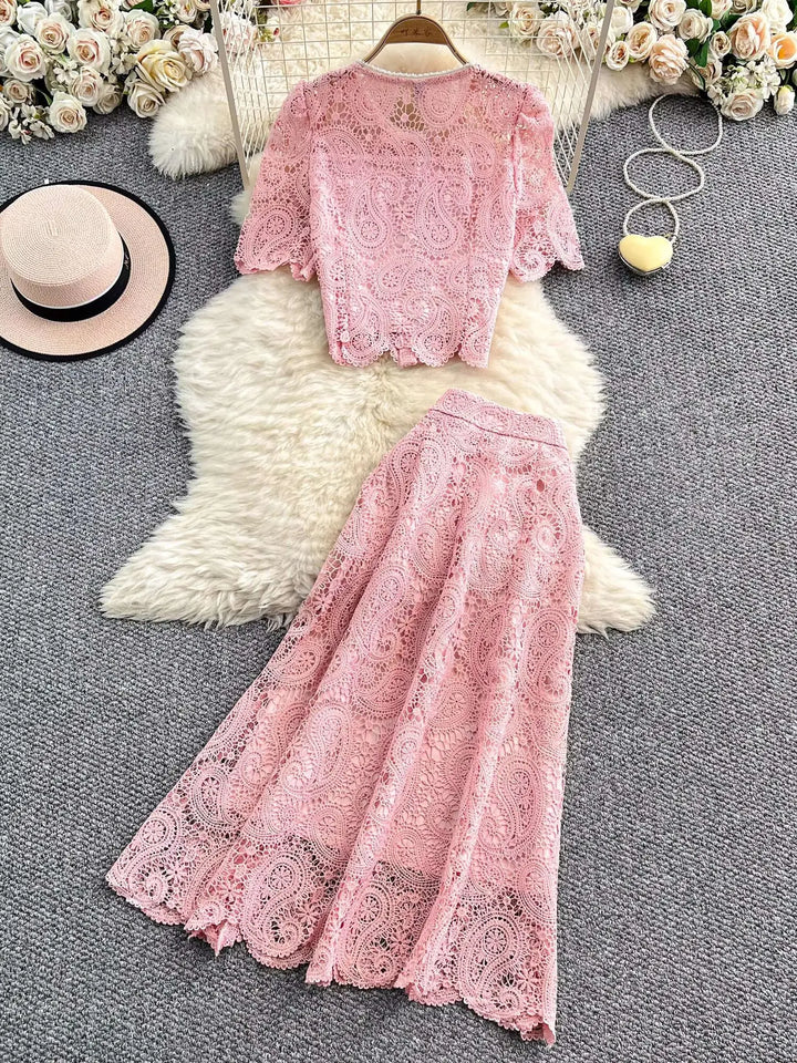 Elegant Pearl Long Dress Suits Women 2-Piece Sets