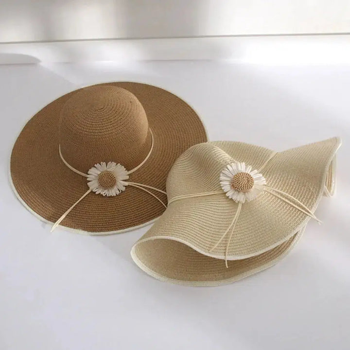 Spring and Summer Round Top Sun Flower Straw Hat for Outdoor-Hats-Bennys Beauty World