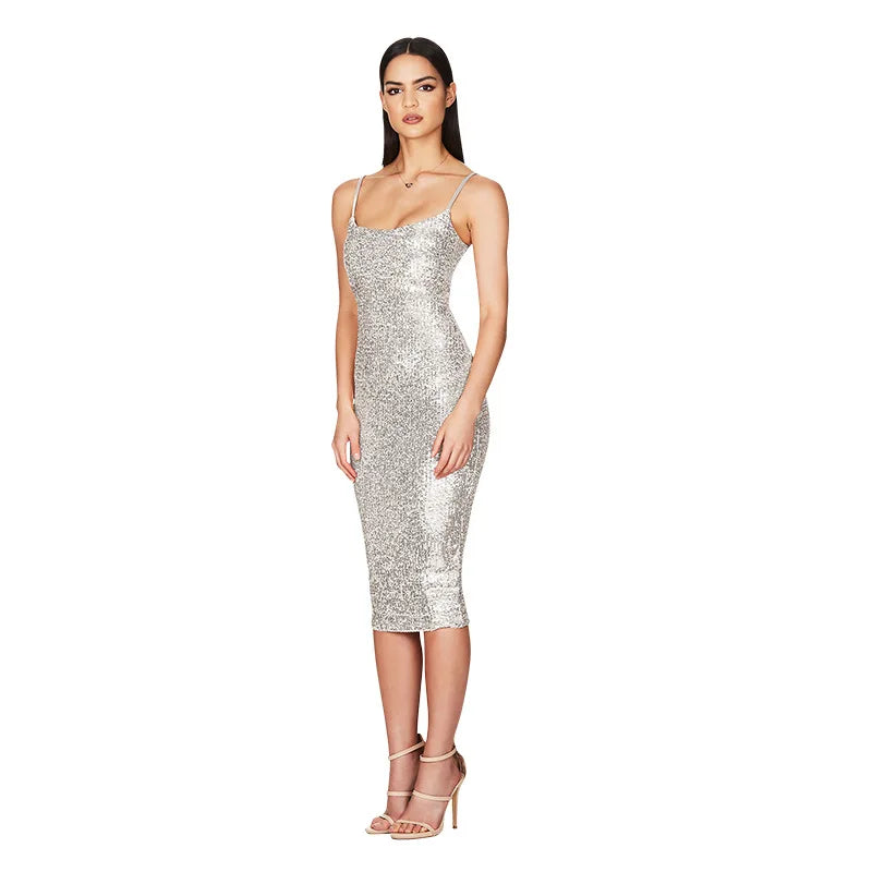Sequin Spaghetti Strap A-Line Slip Dress