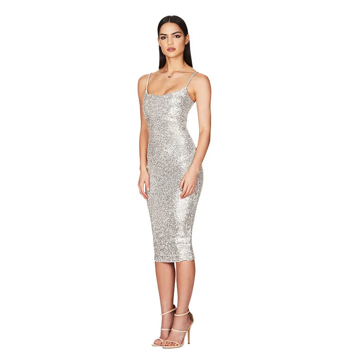 Sequin Spaghetti Strap A-Line Slip Dress