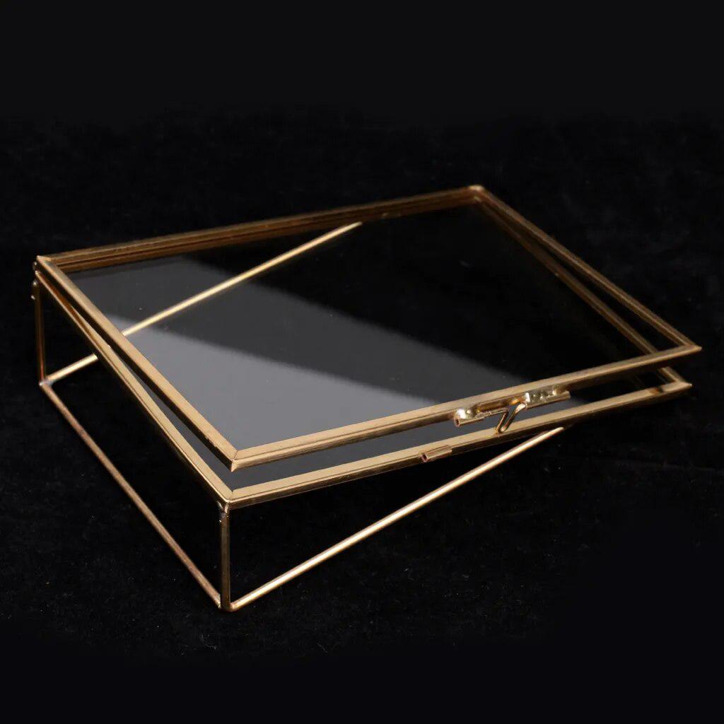 Simple Antique Gold Rectangle Glass Photo Frame Folding Desktop Picture Brass Frames for Portraits and Landscape Home Decoration-Arlik interiors