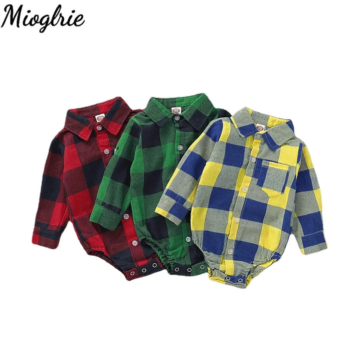 Newborn Baby Boy Bodysuit Plaid Long-Sleeved Shirt