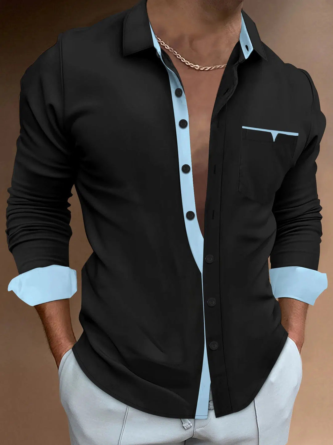 Mens Clothing Spring Long Sleeve Shirts/Men's Slim Fit Tops-Shirts-Bennys Beauty World