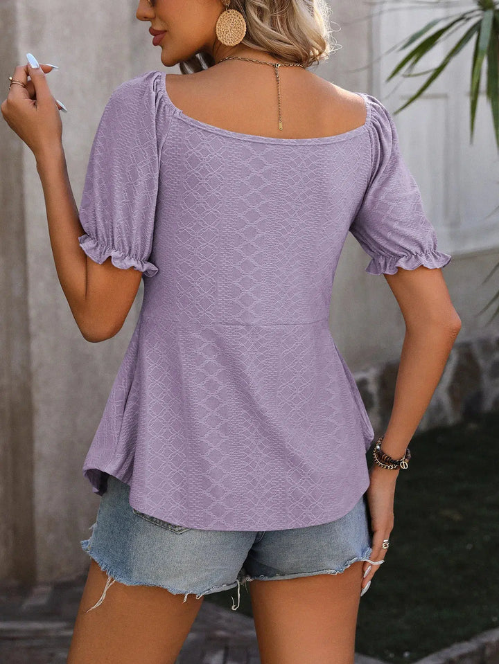 V-Neck T-Shirts For Women Solid Color Short Sleeve Blouse