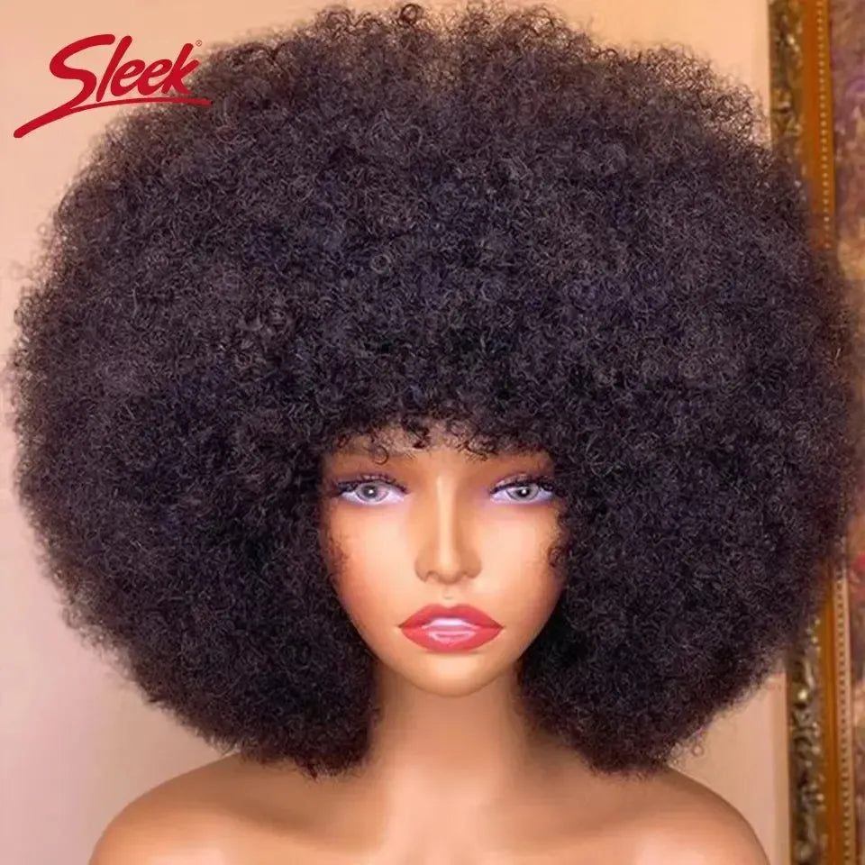 Brazilian Remy Human Hair Afro Kinky Curly Bob Wig – 200% Density with Bang for Black Women | Multiple Colours-Wig-Bennys Beauty World