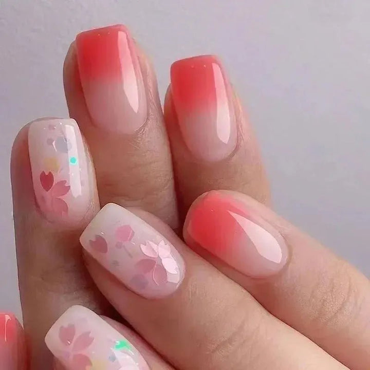 Short Square French Flower Press - On Nails 24 Pcs - Bennys Beauty World