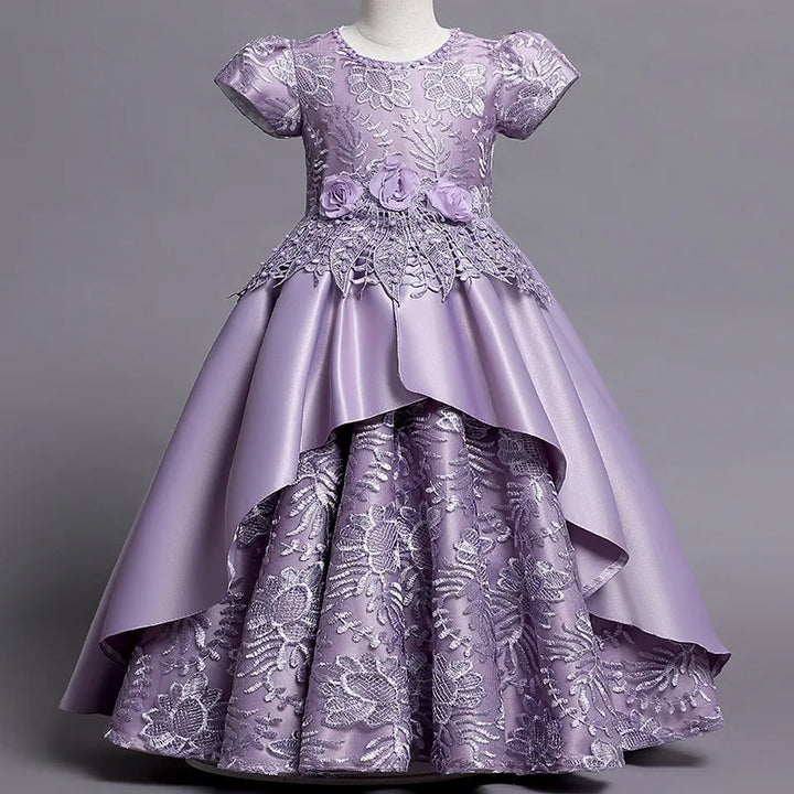 Girls Embroidery Princess Party Dress | Satin Ball Gown