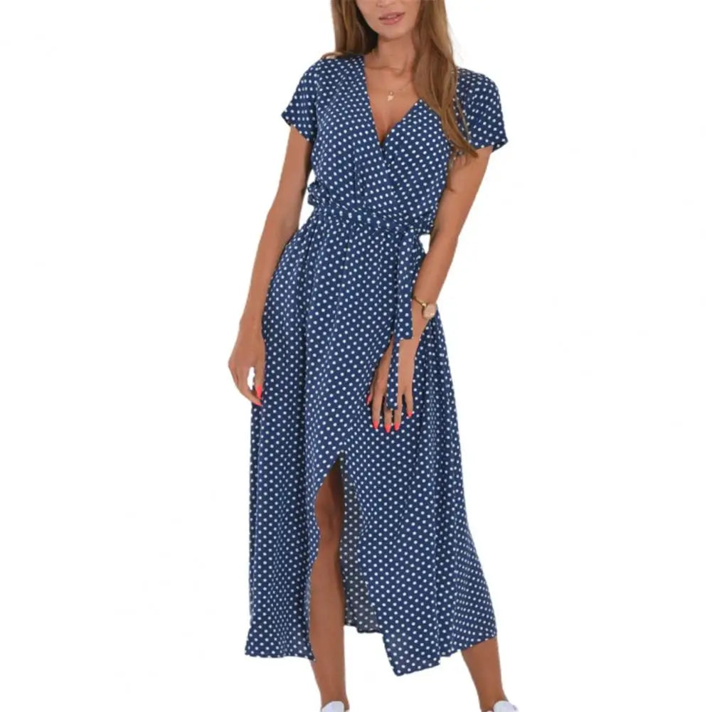 Women's Midi Dress V-neck Short Sleeve Floral Print Dress-Dress-Bennys Beauty World