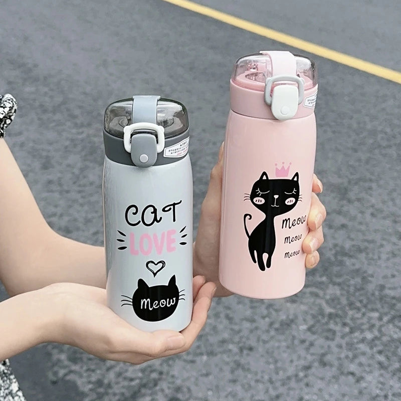 500ml Cartoon Cat Stainless Steel Thermal Flask With Straw