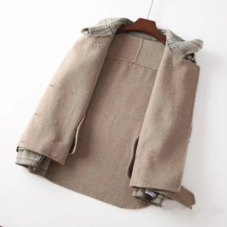 Wool Short Coats Women Jackets Blends Turn Down Collar Coat Plaid Print Y2k Streetwear Jacket Work Outerwear Autumn Winter