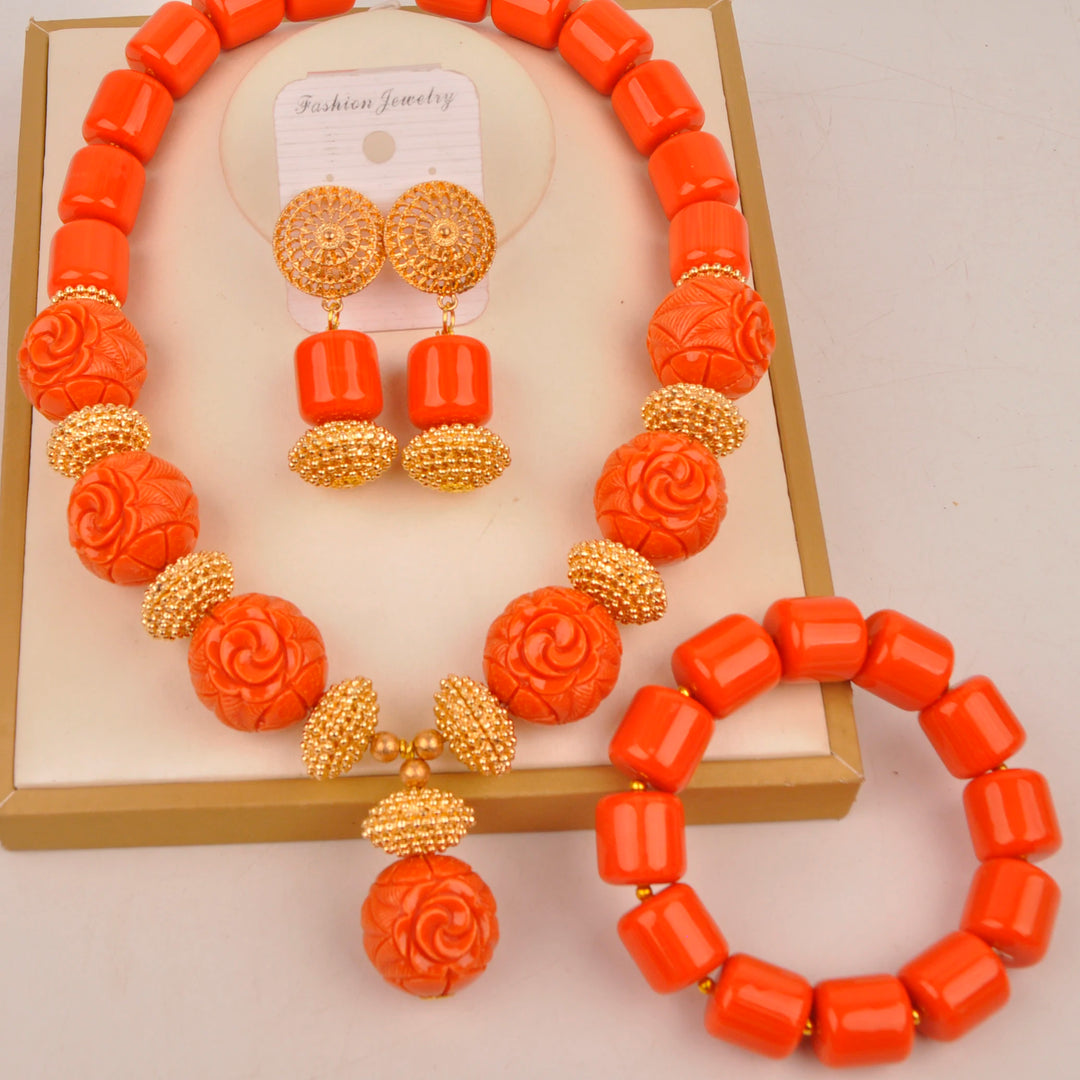 White Artificial Coral Bead Necklace African Jewelry Sets for Women