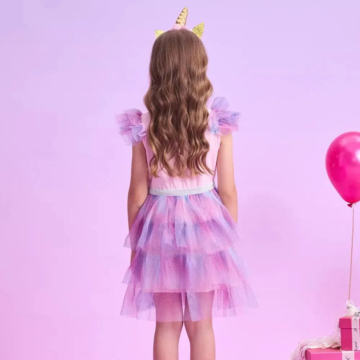 Girls Unicorn Tulle Party Dress – Fluffy Layered Glitter Ball Gown for Toddlers &amp; Kids-Baby &amp; Toddler Dresses-Bennys Beauty World