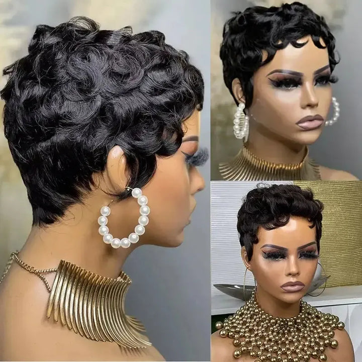 Black Curly Pixie Short Cut Brazilian Virgin Human Hair-Wig-Bennys Beauty World