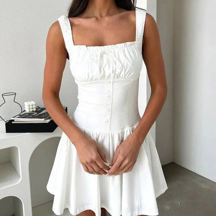 Women's Summer Spaghetti Strap Dress Elegant Square Neck Mini Dresses