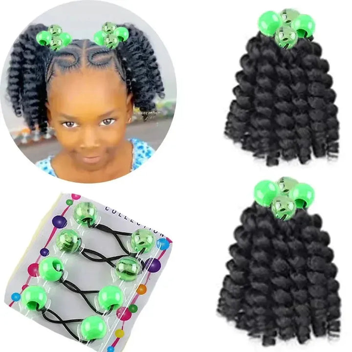 2-Pack Girls Braided Ponytail Hair Extensions with Elastic Ball Beads – Colourful Synthetic Hairpiece for Kids-Hair Accessories-Bennys Beauty World
