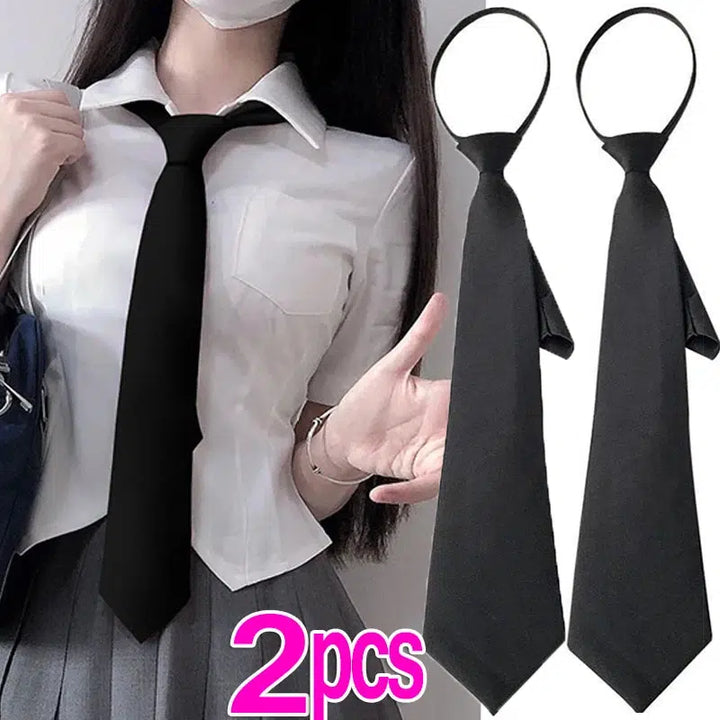 2/1pcs Unisex Black Simple Clip on Tie