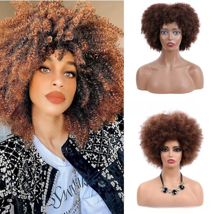 Afro Kinky Curly Wigs With Bangs Synthetic Wigs