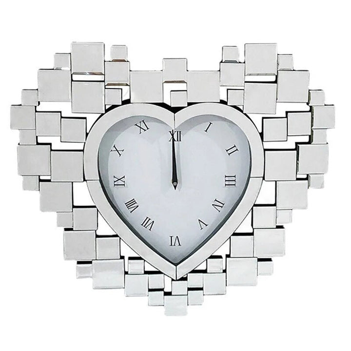 Luxury Mirror Wall Clocks Modern Living Room Silent Love Heart Shape Crystal Glass Wall Clock Big Size Home Decoration Design-Arlik interiors