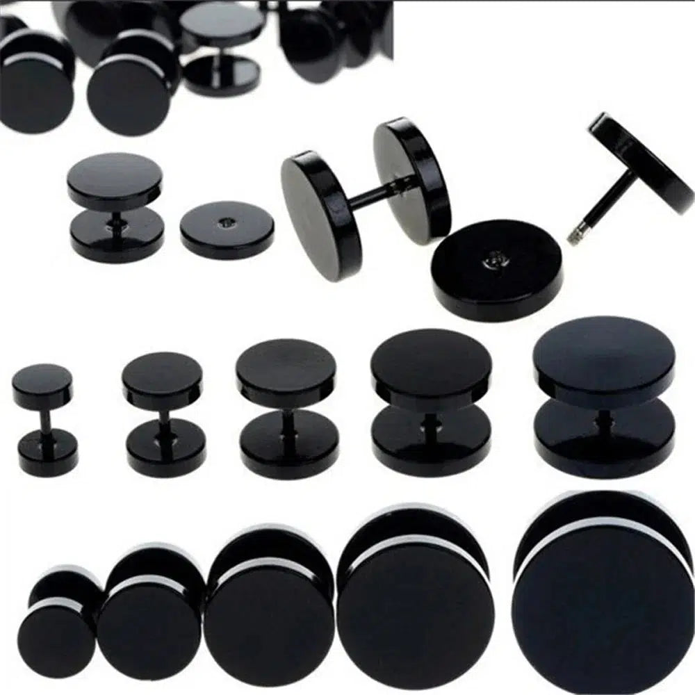 One Pair Black Stainless Steel Round Stud Earrings-Earring-Bennys Beauty World