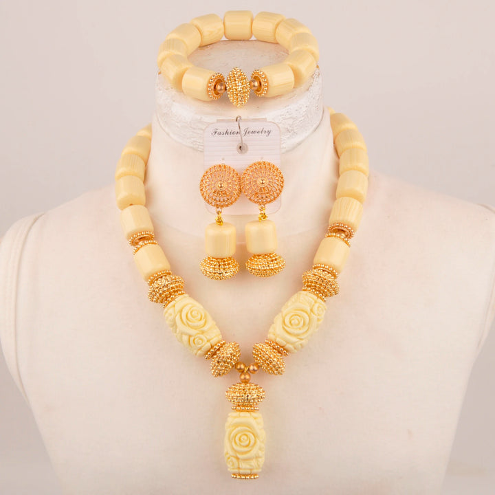 White Artificial Coral Bead Necklace African Jewelry Sets for Women