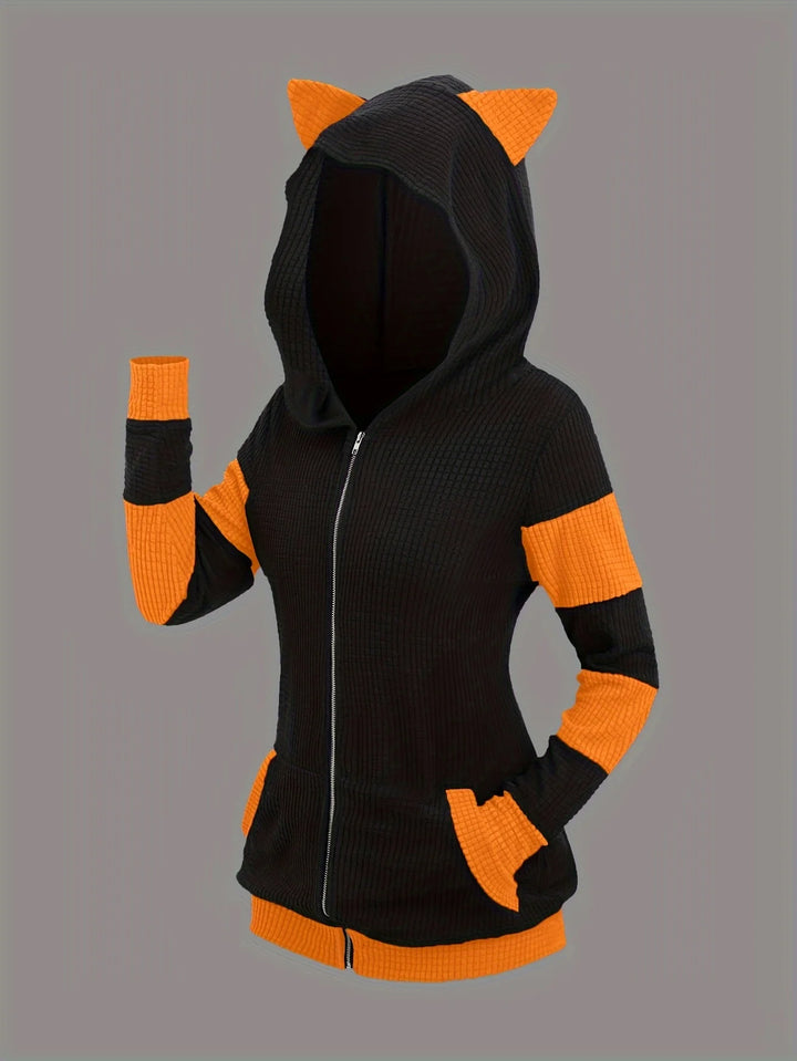 Women’s Cute Cat Ear Hooded Zip-Up Sweater Coat