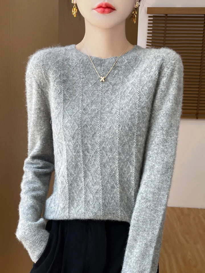 Women's Sweater O-neck 100% Merino Wool Knitwear Sweater