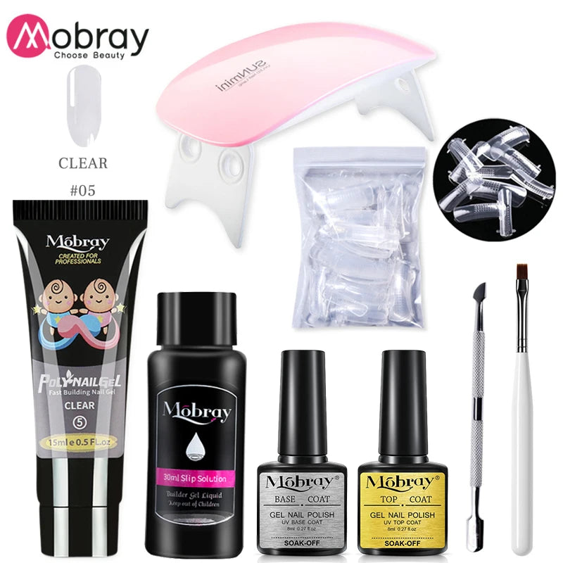 Mobray Poly Nail Gel Kit Finger Extension UV Gel LED Lamp for Manicure Nail Art Set