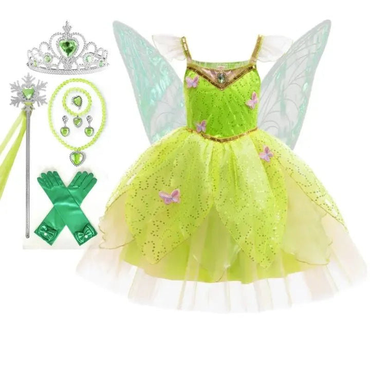 Girls Tinker Bell Fairy Dress – Puff Sleeve Toddler Costume - Bennys Beauty World
