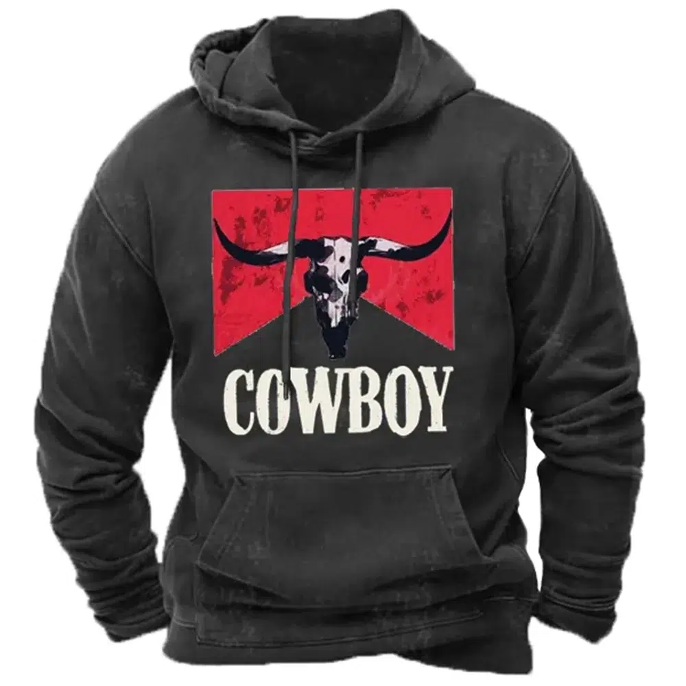 Men's Cowboy Printed Pullover Hoodie