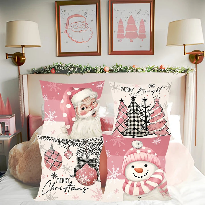 4 pcs. Pink Christmas Snowman Pillowcase