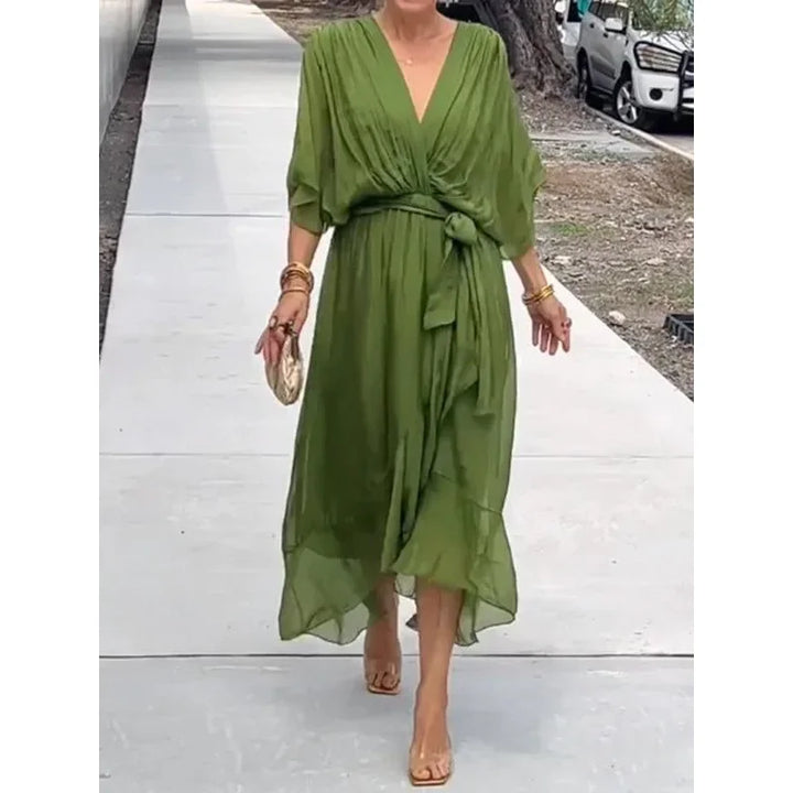 Women's Summer Dresses Solid Color Bat Sleeves Long Dress-Dresses-Bennys Beauty World