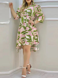 Floral Print Button Design Shirt Dress-dress-Bennys Beauty World