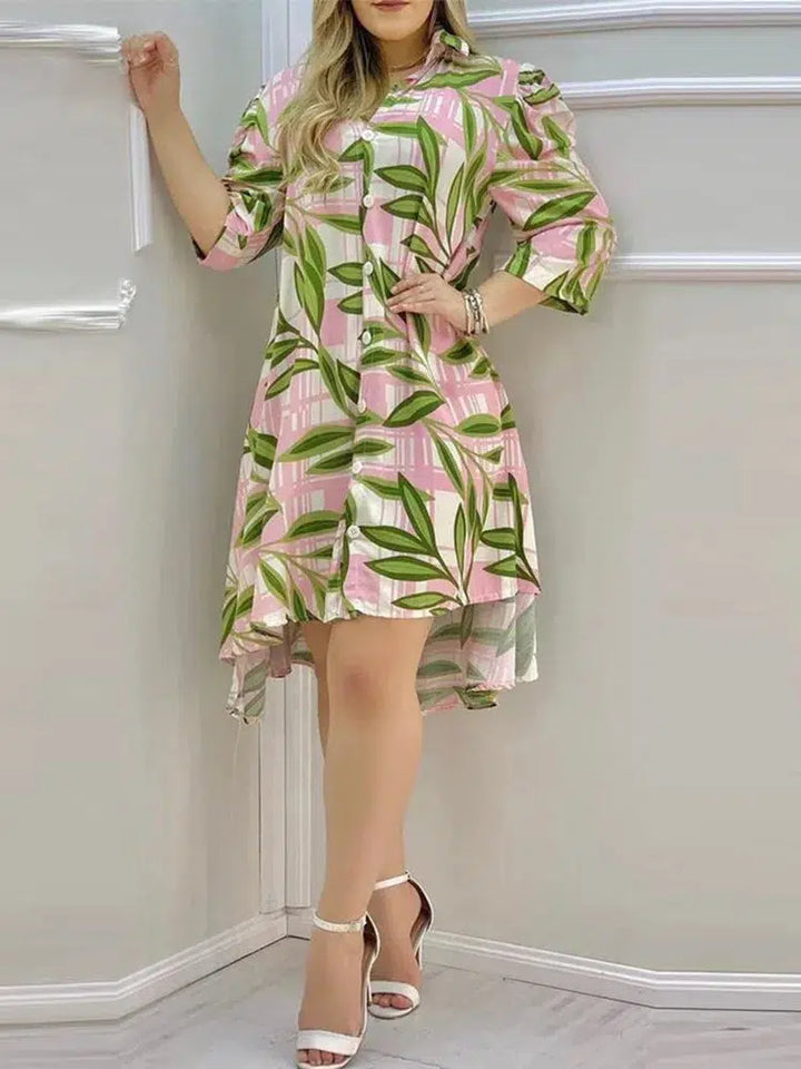 Floral Print Button Design Shirt Dress-dress-Bennys Beauty World