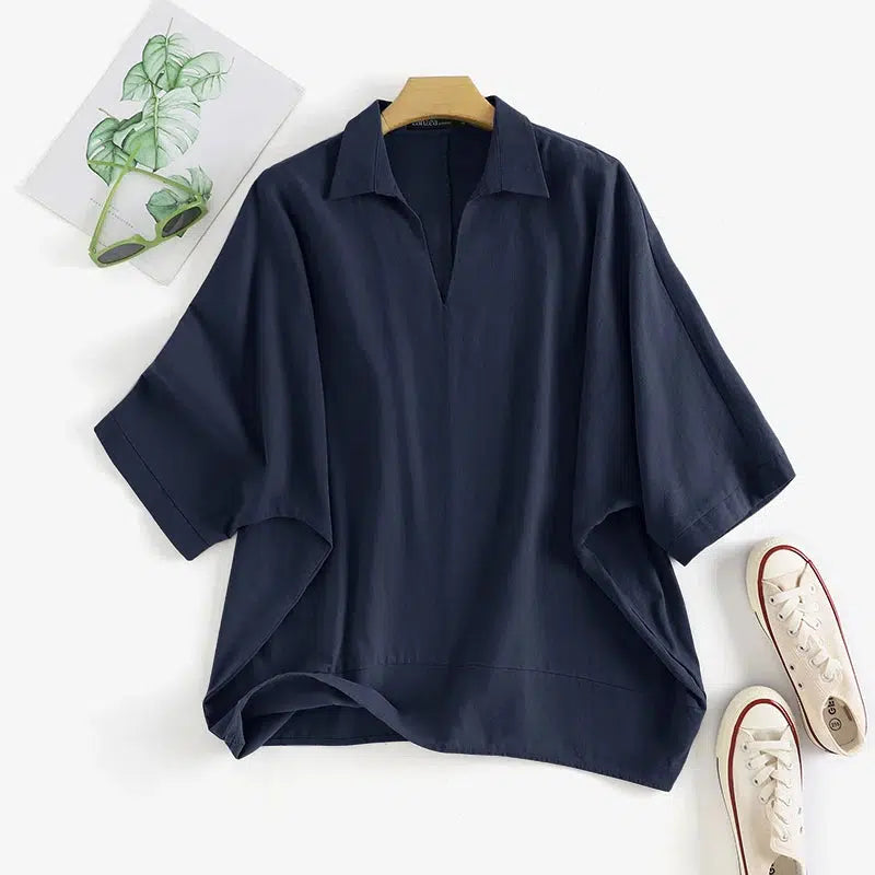 Spring Fashion Women Blouse Elegant Solid Casual V Neck Blouse-blouse-Bennys Beauty World