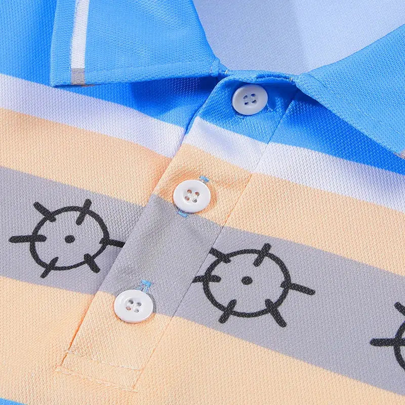 Men's summer short sleeved lapel striped polo shirt-Shirts-Bennys Beauty World