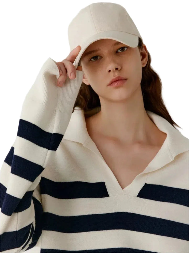 Striped Cashmere Sweater Women's Polo Shirt