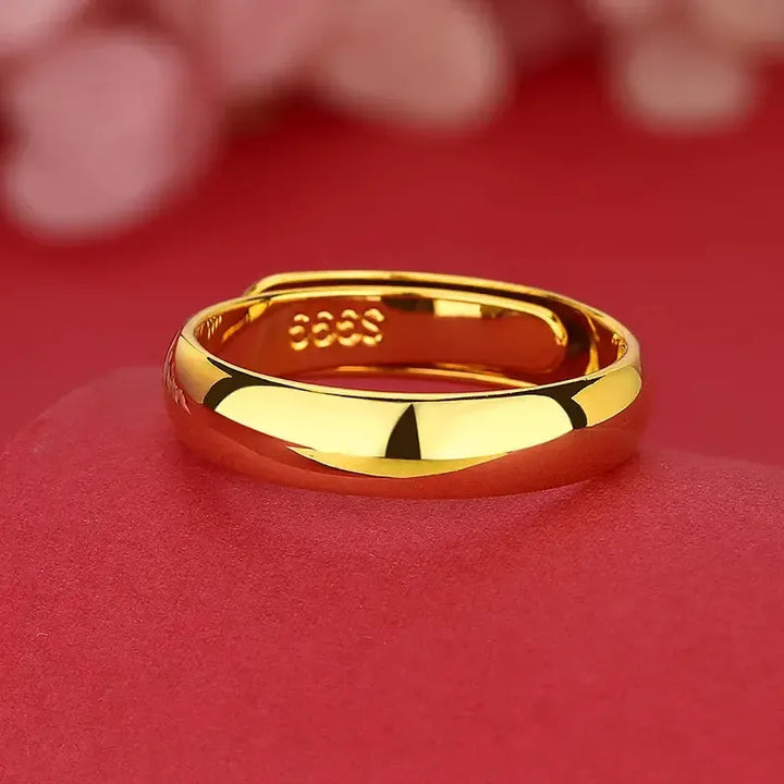 24K Gold AU999 Adjustable Open Wedding Band Ring – Minimalist Stackable Ring for Women &amp; Men-Rings-Bennys Beauty World
