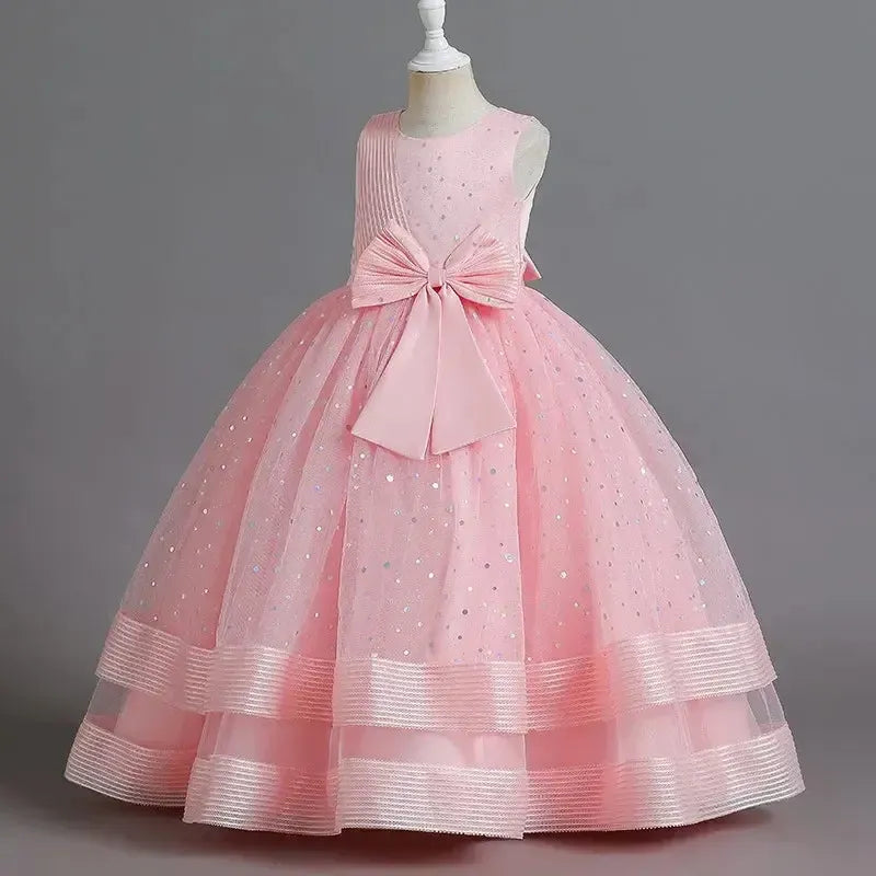 Girls Princess Dress with Large Bow Knot – Floral Ball Gown for Weddings & Special Occasions-Baby & Toddler Dresses-Bennys Beauty World